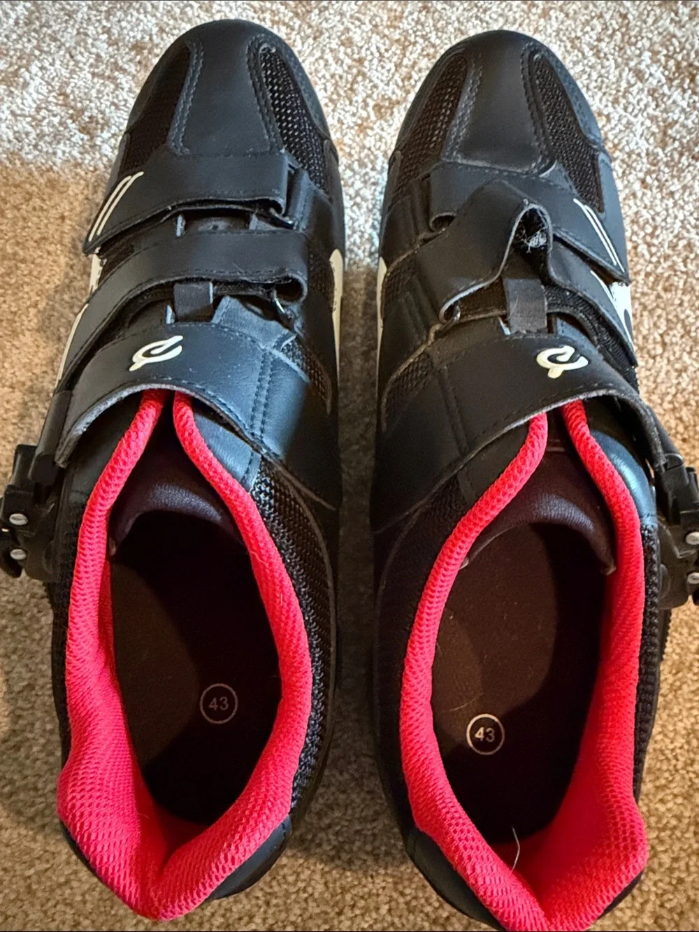 Peloton Black Cycling Shoes with Red Liner